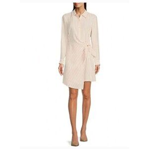 Alex Marie Womens Striped Wrap Shirt Dress Size 6 Pink & White Long Sleeve Polye